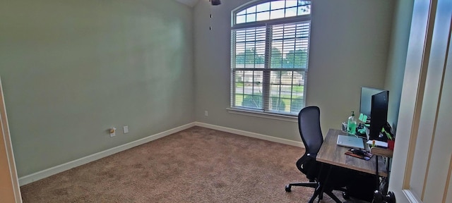 home office with a healthy amount of sunlight and carpet