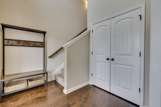 staircase with wood-type flooring