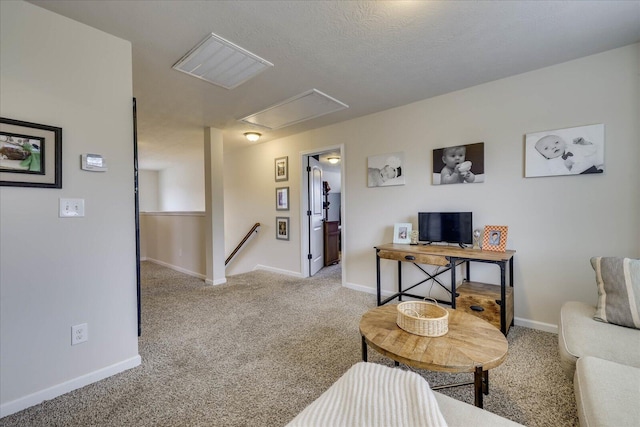 living room with light colored carpet