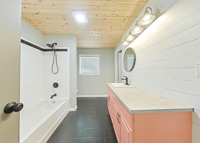 5850 Jaime Dr, Grovetown, GA 30813 - full bath with vanity, tile patterned flooring, shower / tub combination, and wooden ceiling
