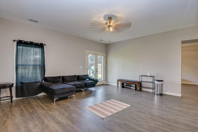 336 Shell Brooke Way, Lexington, SC 29073 - living area featuring ceiling fan, wood finished floors, baseboards, and french doors