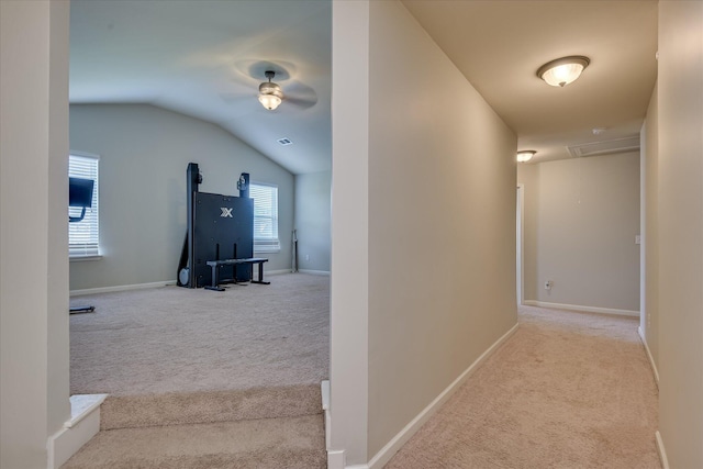 336 Shell Brooke Way, Lexington, SC 29073 - hallway featuring carpet, lofted ceiling, and baseboards