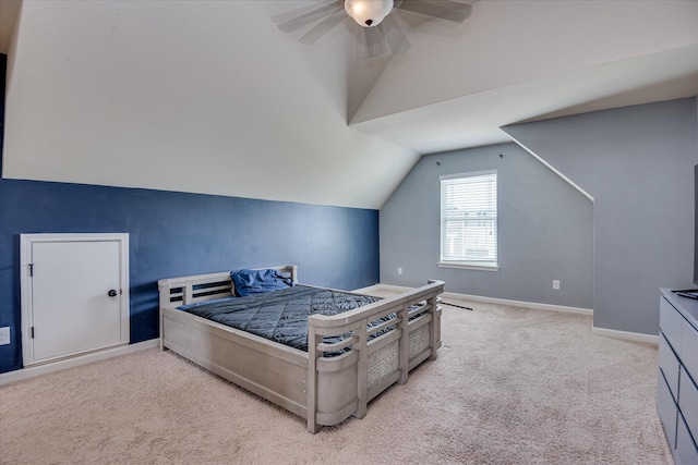336 Shell Brooke Way, Lexington, SC 29073 - bedroom with vaulted ceiling, light carpet, a ceiling fan, and baseboards