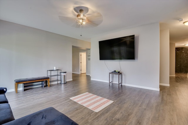336 Shell Brooke Way, Lexington, SC 29073 - living room with a ceiling fan, wood finished floors, and baseboards