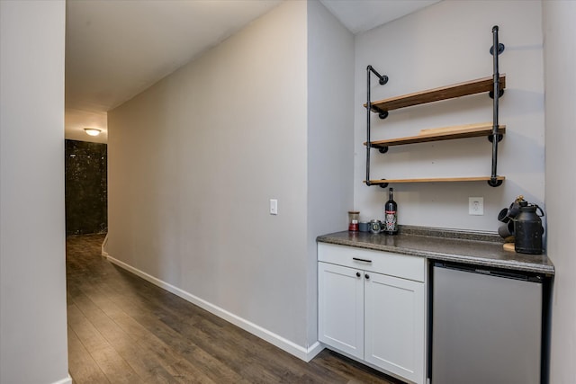 336 Shell Brooke Way, Lexington, SC 29073 - indoor dry bar with refrigerator, dark wood-style floors, and baseboards
