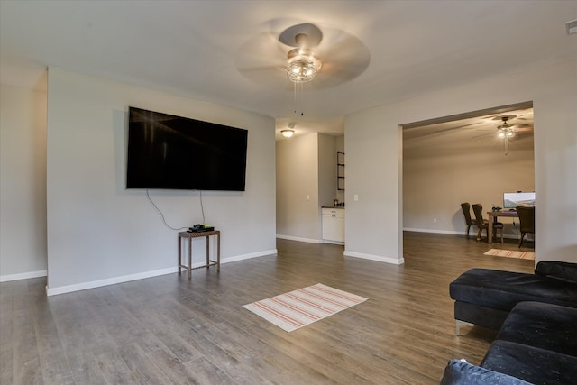 336 Shell Brooke Way, Lexington, SC 29073 - living room featuring a ceiling fan, wood finished floors, and baseboards