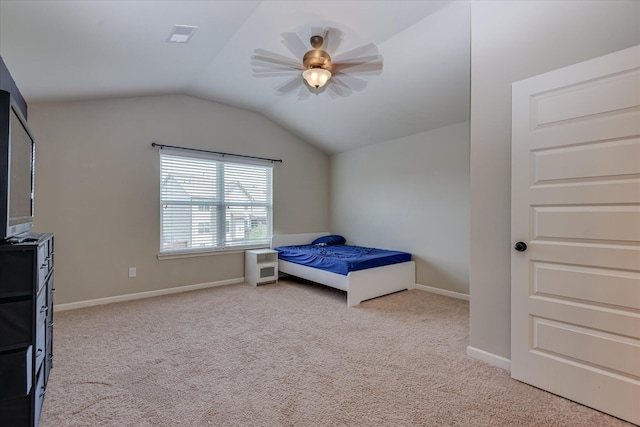 336 Shell Brooke Way, Lexington, SC 29073 - bedroom featuring light colored carpet, lofted ceiling, baseboards, and a ceiling fan