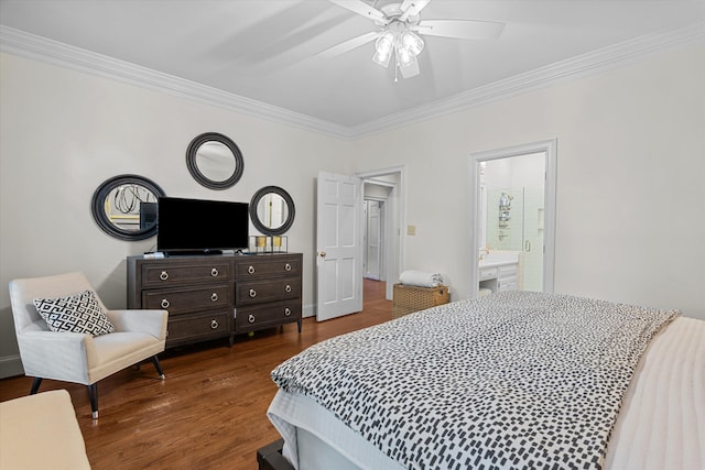 2801 Peachtree Pl, Augusta, GA 30909 - bedroom featuring crown molding, dark wood-style floors, and ceiling fan