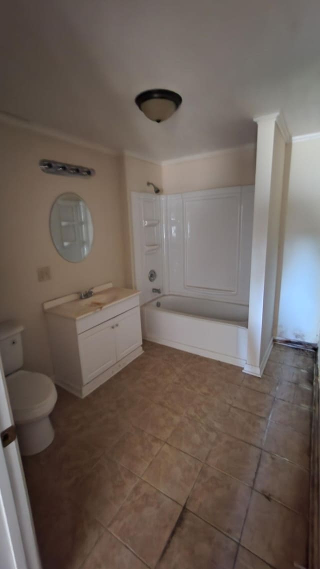 full bathroom with shower / bathtub combination, vanity, and toilet