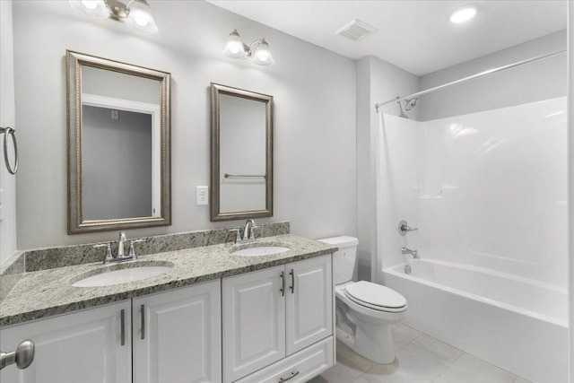 823 Elsie Dr, North Augusta, SC 29860 - bathroom with double vanity, shower / tub combination, and tile patterned floors