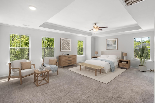 823 Elsie Dr, North Augusta, SC 29860 - carpeted bedroom featuring a raised ceiling, ornamental molding, and ceiling fan