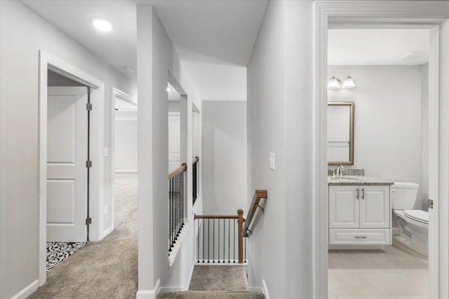 823 Elsie Dr, North Augusta, SC 29860 - staircase with carpet floors and baseboards