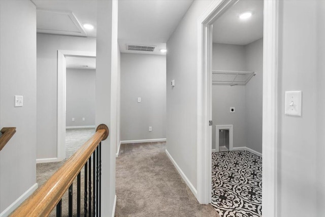 823 Elsie Dr, North Augusta, SC 29860 - corridor with carpet flooring, recessed lighting, and attic access