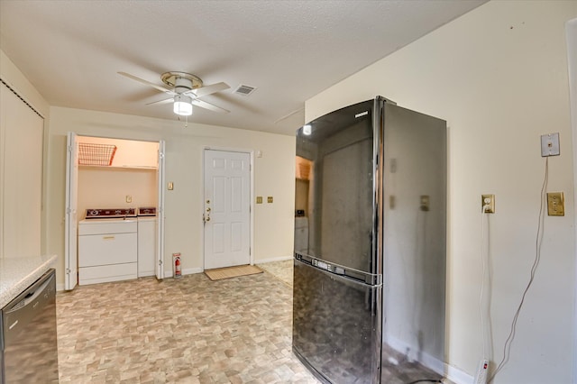 3115 Arcadia Dr, Augusta, GA 30906 - kitchen with ceiling fan, washing machine and clothes dryer, dishwasher, freestanding refrigerator, and light countertops