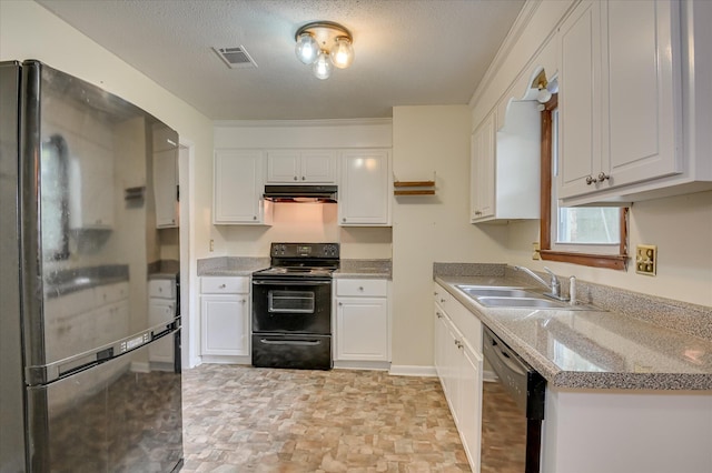 3115 Arcadia Dr, Augusta, GA 30906 - kitchen featuring black appliances, under cabinet range hood, white cabinetry, and a textured ceiling