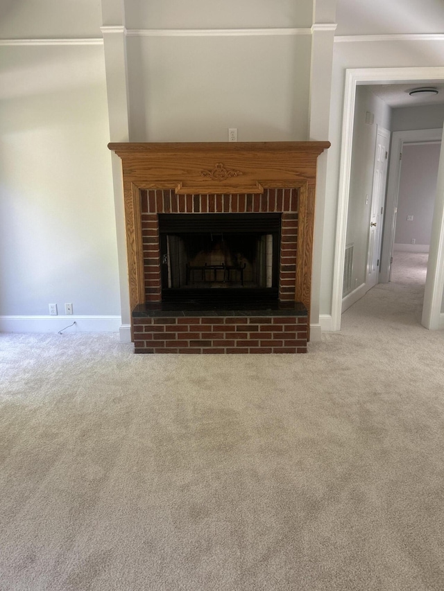 902 Patriots Pt, Mccormick, SC 29835 - detailed view of carpet, a fireplace, baseboards, and ornamental molding