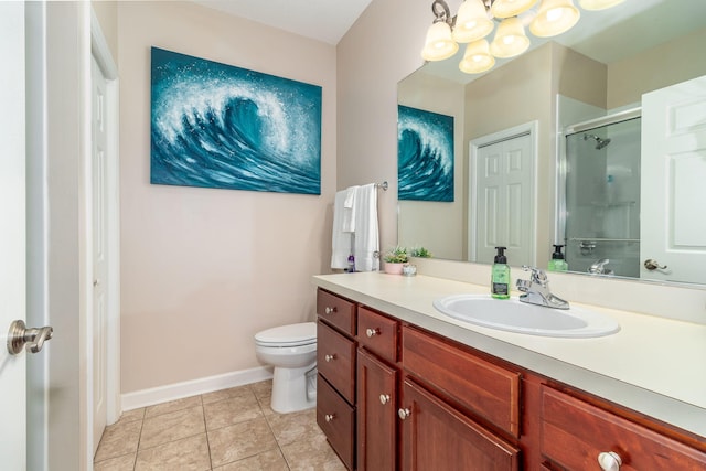 1215 Brookstone Way, Augusta, GA 30909 - full bathroom with vanity, a chandelier, a shower with door, and tile patterned floors