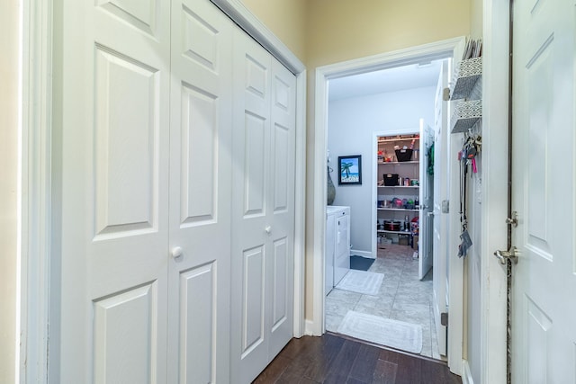 1215 Brookstone Way, Augusta, GA 30909 - hall featuring washer and clothes dryer and dark wood-type flooring