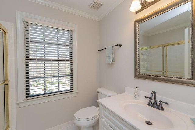 506 Creek Blf, Martinez, GA 30907 - bathroom with plenty of natural light, a tile shower, vanity, and ornamental molding