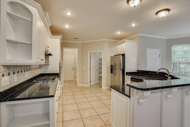 1123 Blackfoot Dr, Evans, GA 30809 - kitchen with stainless steel appliances, open shelves, backsplash, recessed lighting, and under cabinet range hood
