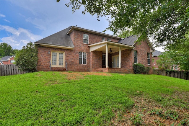 1123 Blackfoot Dr, Evans, GA 30809 - rear view of house with ceiling fan, brick siding, french doors, and a shingled roof