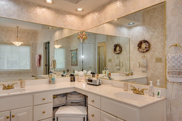 3725 Wexford Dr, Martinez, GA 30907 - bathroom featuring vanity, wallpapered walls, and a garden tub