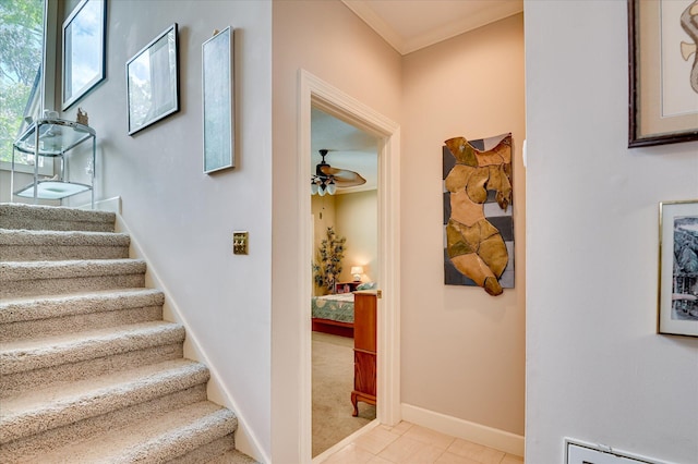 3725 Wexford Dr, Martinez, GA 30907 - staircase featuring tile patterned floors, carpet floors, and ceiling fan