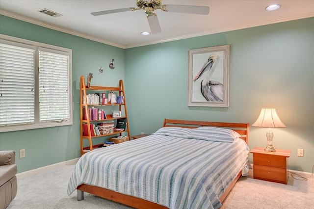 3725 Wexford Dr, Martinez, GA 30907 - bedroom featuring carpet flooring, ornamental molding, recessed lighting, and ceiling fan