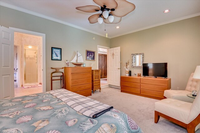 3725 Wexford Dr, Martinez, GA 30907 - bedroom with carpet floors, ornamental molding, recessed lighting, a ceiling fan, and ensuite bathroom