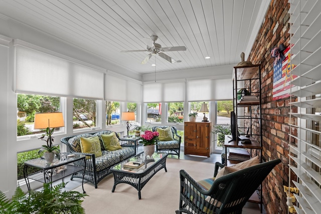 1201 Reid Rd, Augusta, GA 30909 - sunroom / solarium featuring wooden ceiling, a ceiling fan, carpet floors, and outdoor lounge area