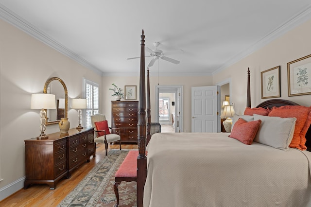 1201 Reid Rd, Augusta, GA 30909 - bedroom with crown molding, ceiling fan, baseboards, and light wood-type flooring