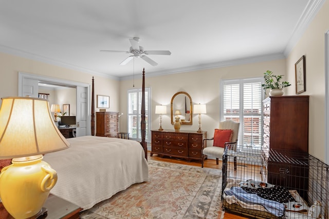1201 Reid Rd, Augusta, GA 30909 - bedroom with wood finished floors, a ceiling fan, multiple windows, and crown molding