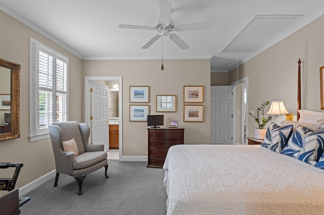 1201 Reid Rd, Augusta, GA 30909 - carpeted bedroom with attic access, crown molding, and baseboards