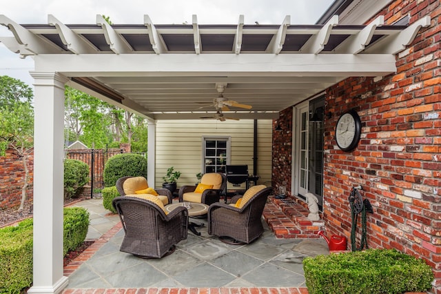 1201 Reid Rd, Augusta, GA 30909 - view of patio / terrace with an outdoor living space, a ceiling fan, and fence
