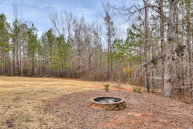 view of yard with a fire pit