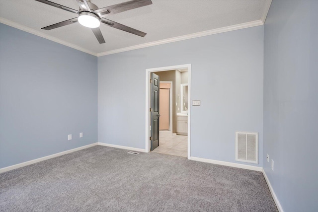 305 Kingfisher Pt, Mccormick, SC 29835 - carpeted spare room with crown molding, a textured ceiling, and ceiling fan