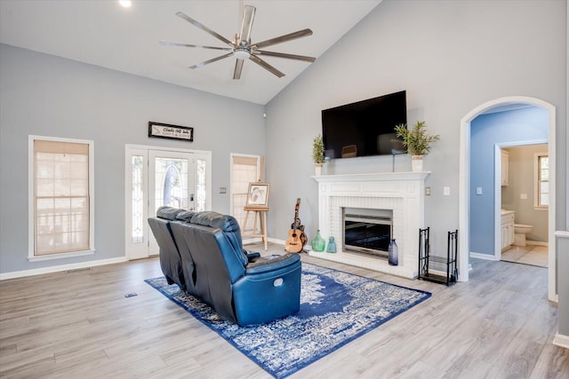 305 Kingfisher Pt, Mccormick, SC 29835 - living room featuring a wealth of natural light, a fireplace, and light hardwood / wood-style flooring