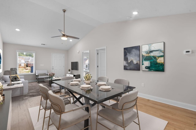 2242 Archer Ln, Augusta, GA 30906 - dining area featuring light wood-style floors, a ceiling fan, lofted ceiling, and recessed lighting