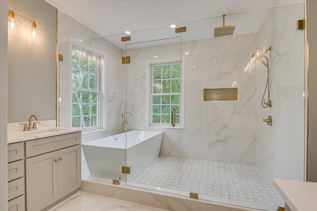 1 Bohler Ave, Evans, GA 30809 - bathroom with a freestanding bath, a marble finish shower, and vanity