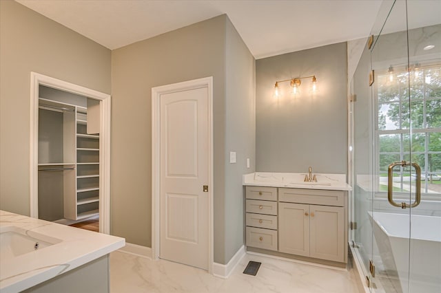 1 Bohler Ave, Evans, GA 30809 - full bathroom featuring vanity, marble finish flooring, and a stall shower