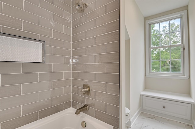 1 Bohler Ave, Evans, GA 30809 - bathroom featuring healthy amount of natural light, marble finish flooring, and shower / tub combination