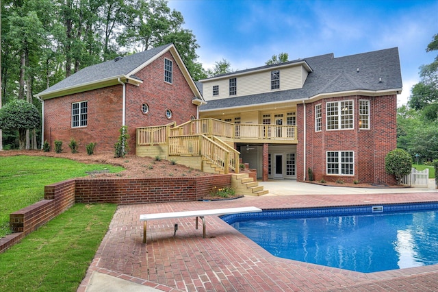 1 Bohler Ave, Evans, GA 30809 - outdoor pool with a patio area, stairs, a deck, french doors, and a diving board