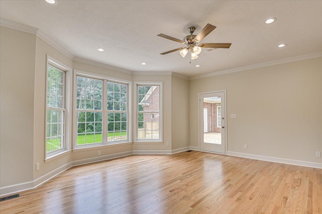 1 Bohler Ave, Evans, GA 30809 - unfurnished room with light wood-style floors, a ceiling fan, recessed lighting, and crown molding