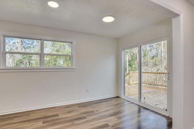 empty room featuring hardwood / wood-style floors and a textured ceiling