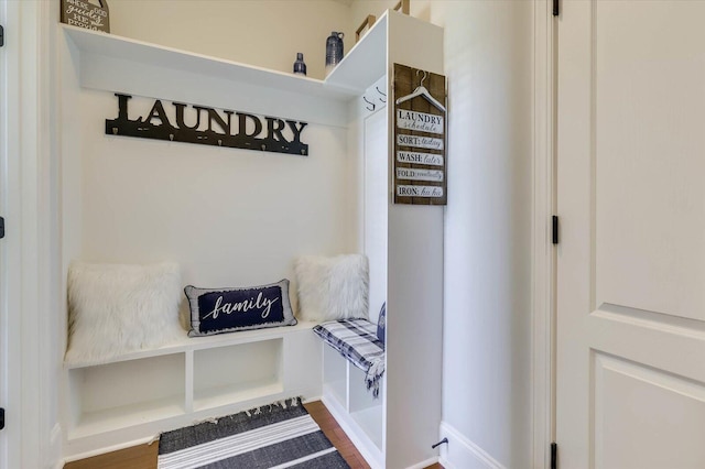 mudroom with hardwood / wood-style floors