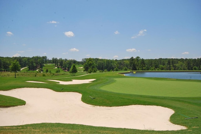 view of community with view of golf course and a water view