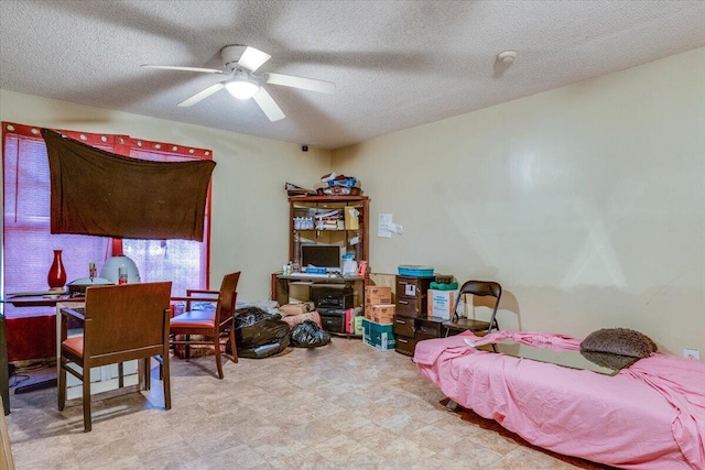 2237 Winston Way, Augusta, GA 30906 - bedroom featuring tile patterned floors, an office area, a textured ceiling, and a ceiling fan
