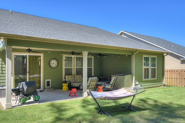 2020 Sinclair Dr, Grovetown, GA 30813 - back of property with ceiling fan, a patio, and a shingled roof