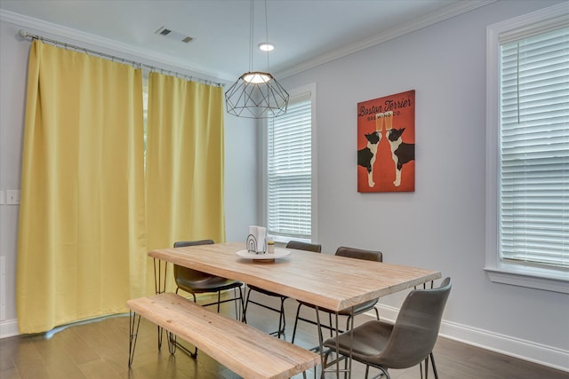 2020 Sinclair Dr, Grovetown, GA 30813 - dining space with dark wood finished floors, ornamental molding, and baseboards