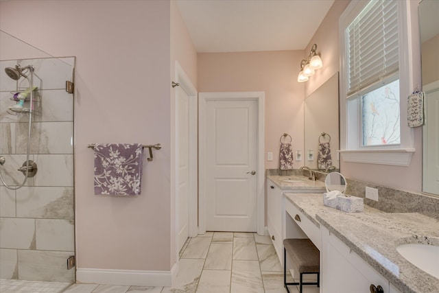 2020 Sinclair Dr, Grovetown, GA 30813 - full bath with a stall shower, marble finish floors, vanity, and baseboards
